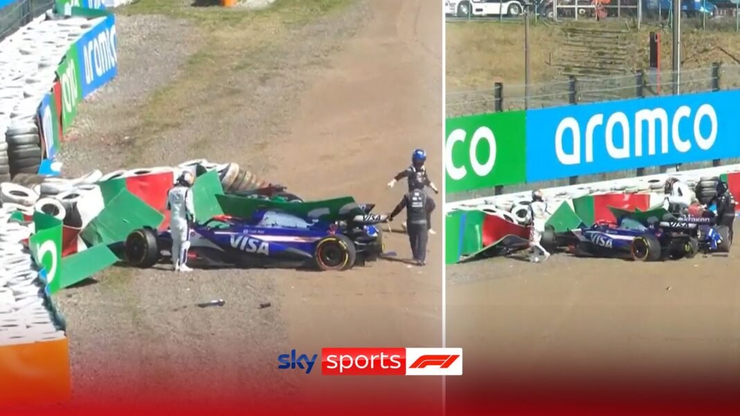 Huge crash between Daniel Ricciardo and Alex Albon in opening lap of GP sees early red flag