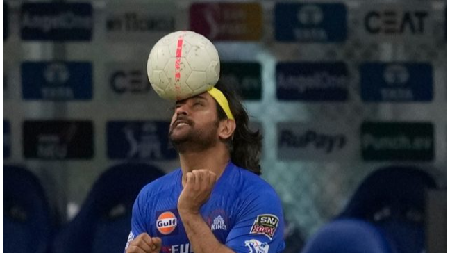 MS Dhoni shows off football skills ahead of MI clash