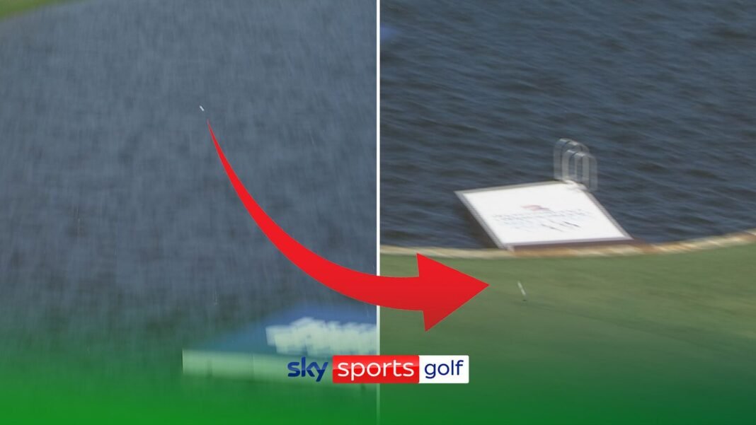 Golfer saved after lucky bounce off advertising board floating in water | Golf News | Sky Sports