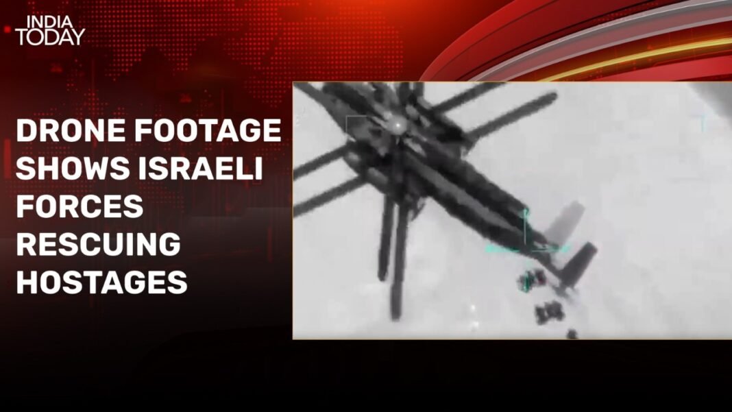 Watch: Drone footage shows Israeli forces rescuing hostages from Gaza