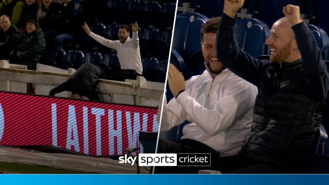 Crowd member almost takes a tumble as he catches Cameron Green’s six! | Cricket News | Sky Sports