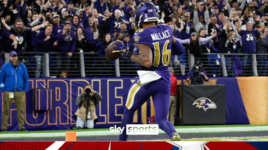 Watch as Ravens Tylan Wallace sprints for an 84-yard double stiff arm tightrope touchdown!”