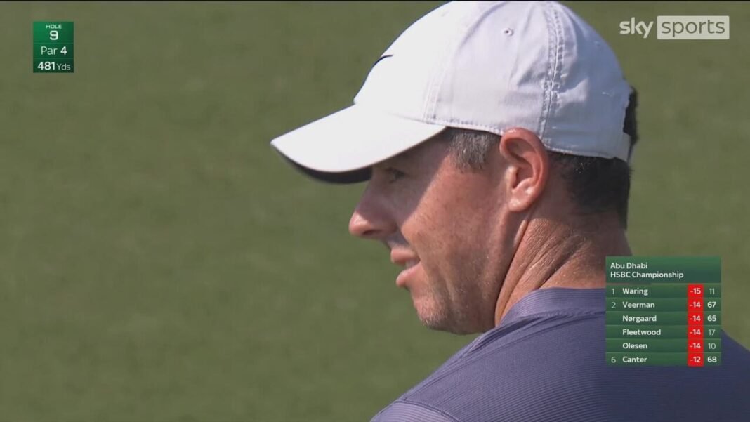 Rory McIlroy almost holed out for a sensational eagle on the par-four ninth hole…