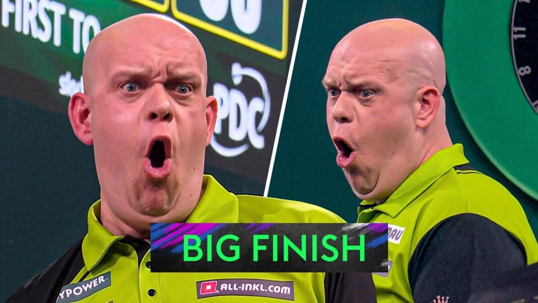 Michael van Gerwen put on a vintage display by hitting a 129 checkout to…