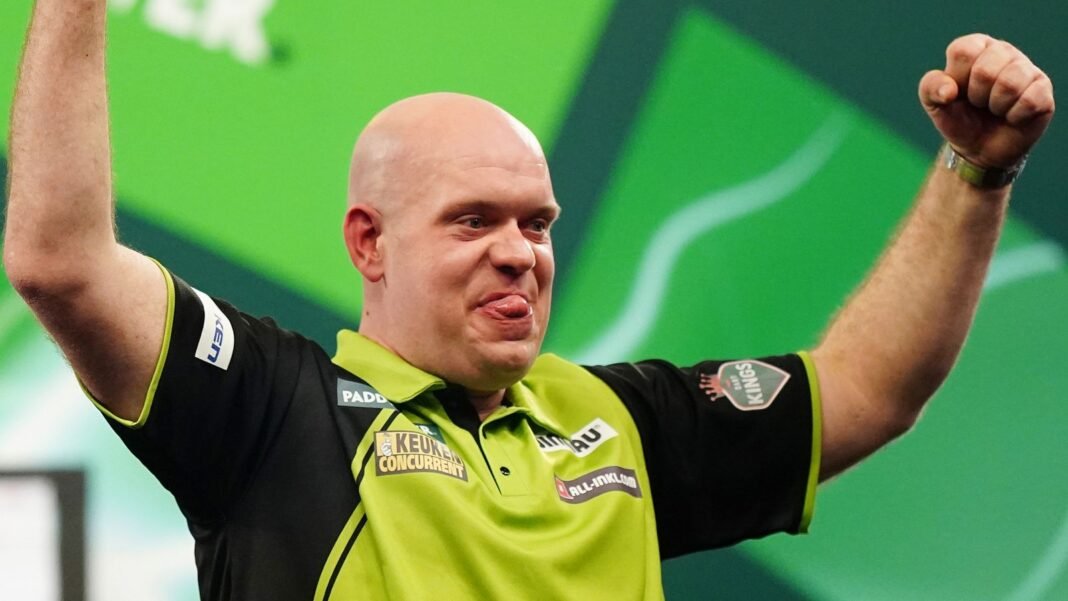 Michael van Gerwen will play Chris Dobey in the last four at Alexandra Palace…