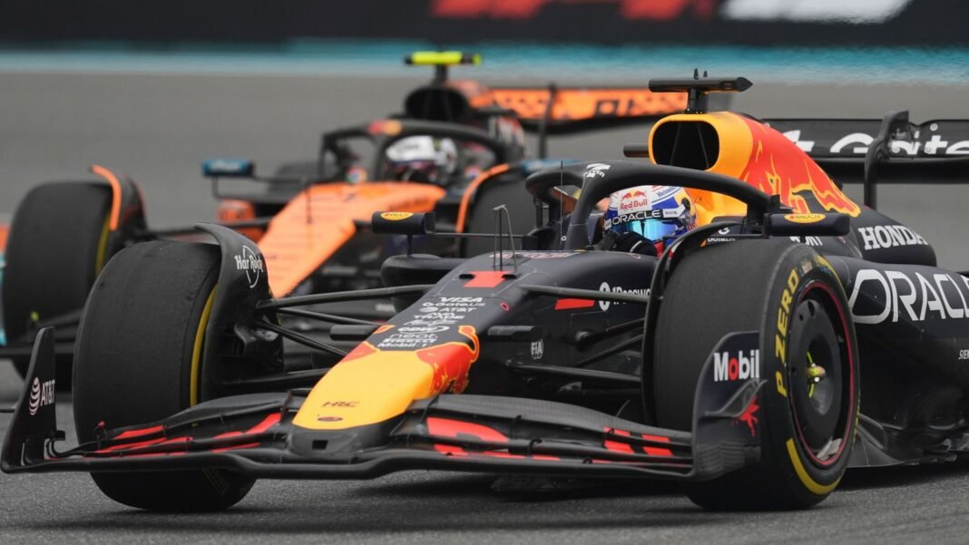 Lando Norris and Oscar Piastri’s Miami GP battles with Max Verstappen reviewed by Martin Brundle