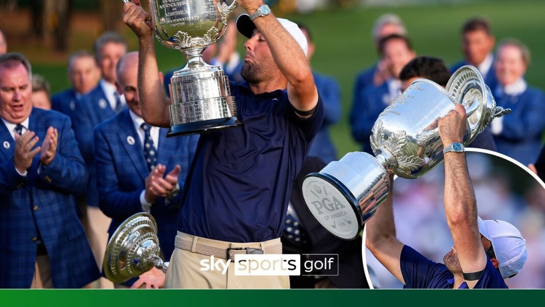 PGA Championship: Hilarious moment Scottie Scheffler drops Wanamaker trophy!