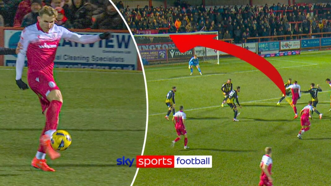 Accrington Stanley’s Alex Henderson scores stunning volley to take the lead over Salford City!