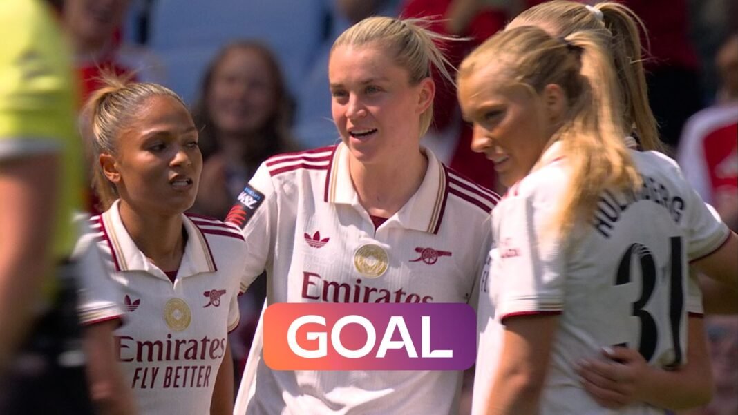 WSL: Alessia Russo rounds the keeper to score Arsenal’s third against Villa