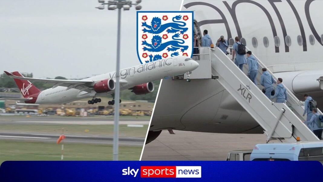 On their way! England fly out to Miami ahead of World Cup preparations