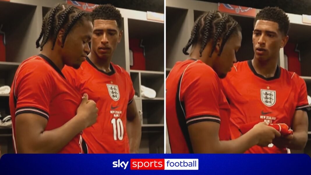 England: Jude Bellingham presents Rio Ngumoha with debut cap following New Zealand fixture