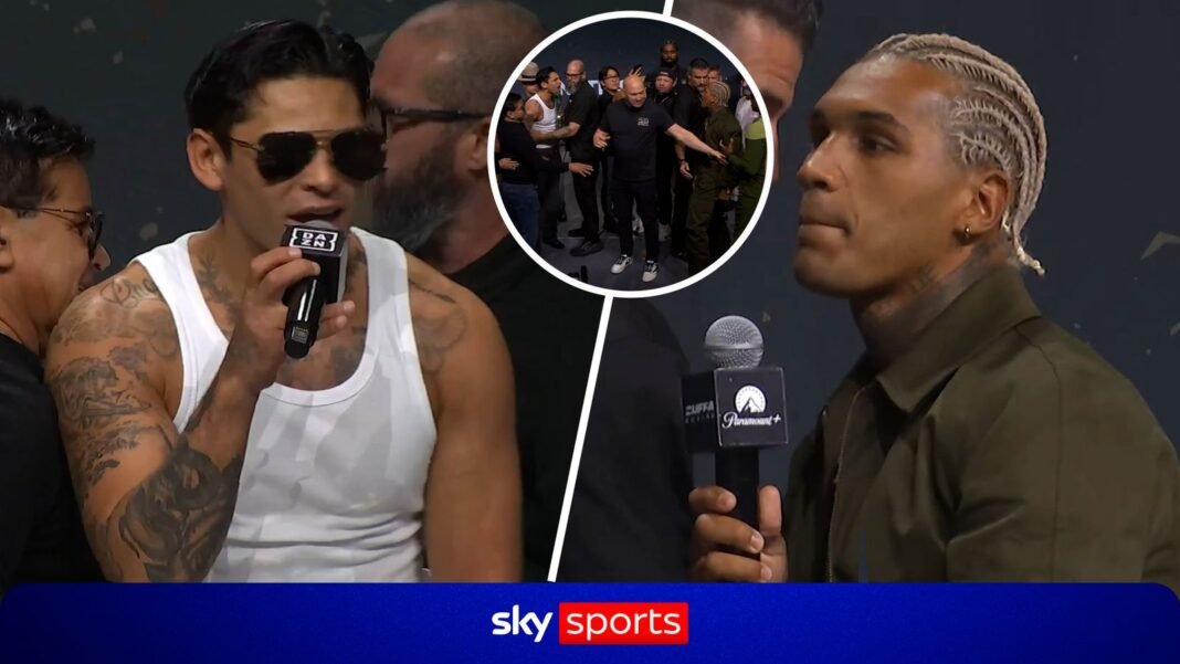 Connor Benn and Ryan Garcia separated as HUGE press conference brawl breaks out!