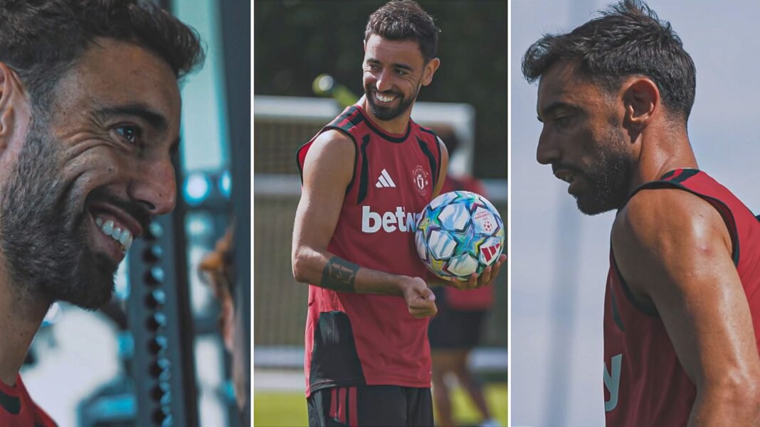 Bruno Fernandes returns to Man Utd training ahead of Premier League season!