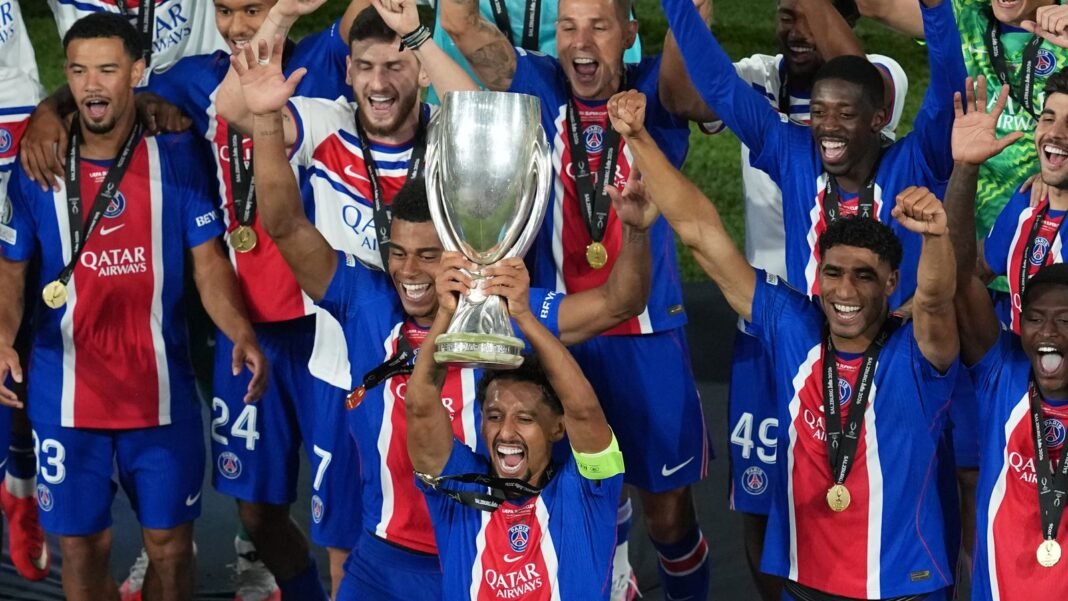 Doue silences Madjo-mania as PSG beat Villa to win Super Cup