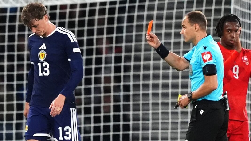 Ten-man Scotland beaten by Switzerland in Pocognoli’s first match at Hampden